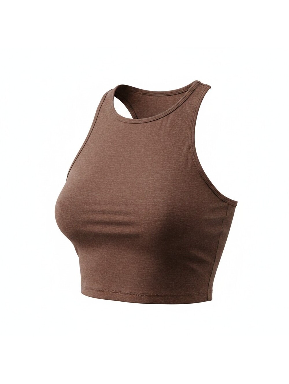 Active Basic Crop Tank Top Women’s Medium Chocolate Brown High Neck Stretch